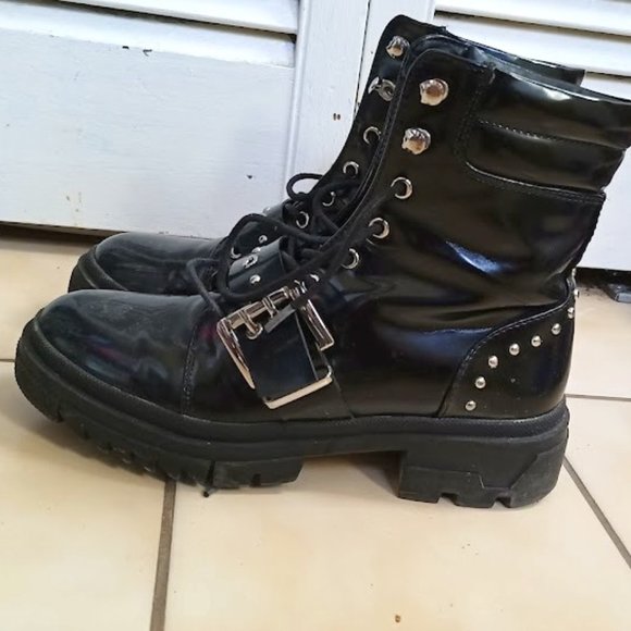 Vero Moda Black Combat Lace-Up Boots with Belt Detail - US 7 / UK 5 / EUR 38 - Picture 2 of 15